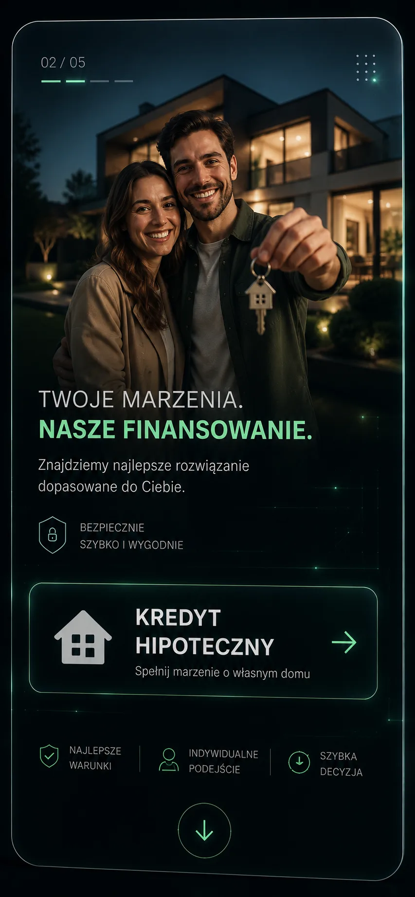 Para odbierająca klucze do nowego domu — kredyt hipoteczny
